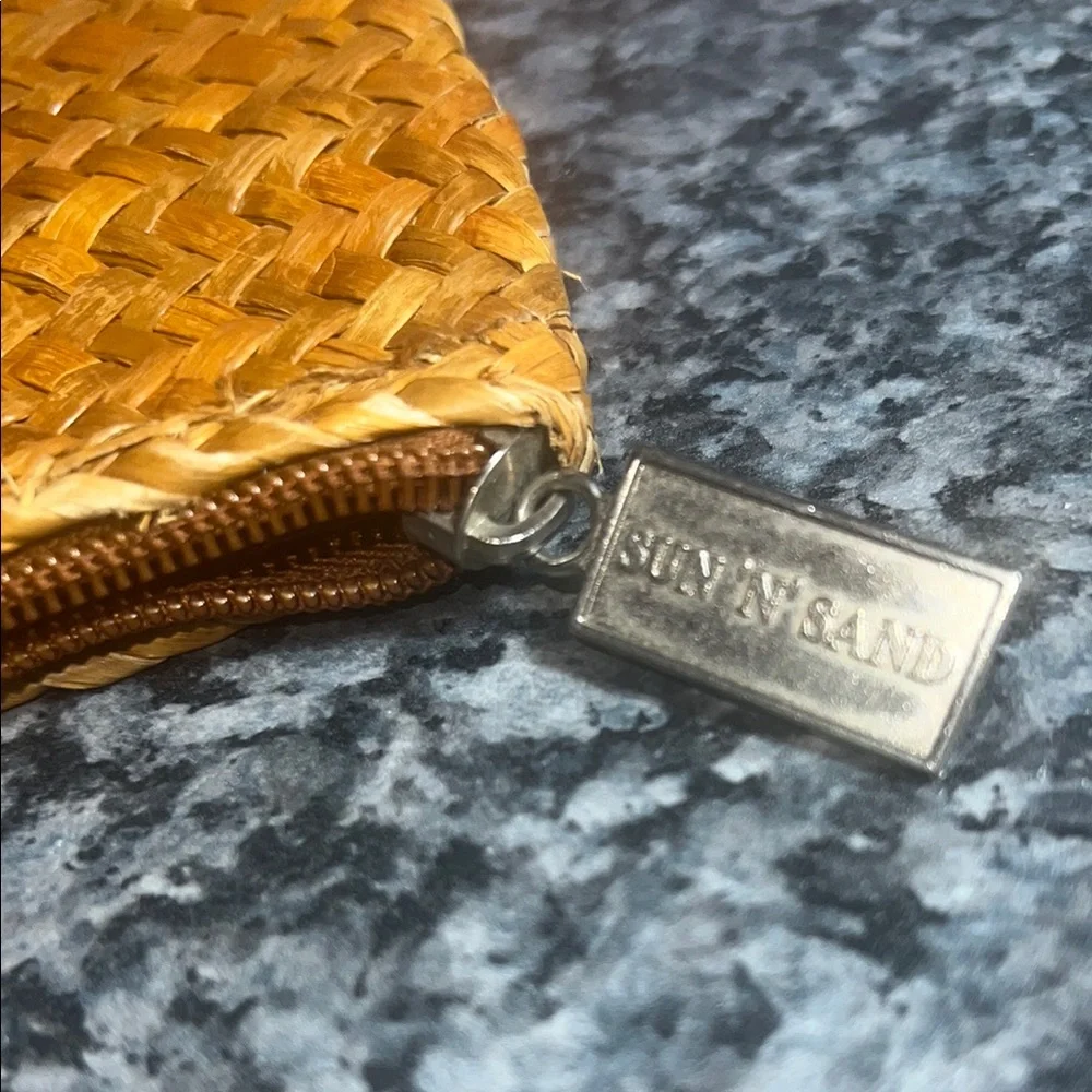 Sun N Sand Rattan Woven Tan Clutch‎ Wristlet with beading
